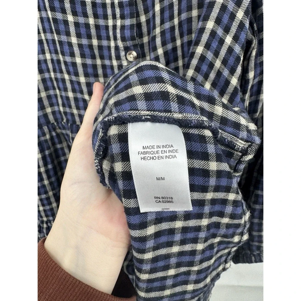Lucky Brand Women's Size Medium Blue Plaid Button Up Tiered Peplum Tunic Western